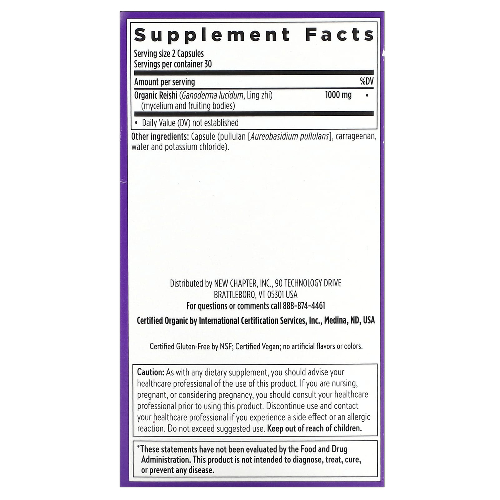 New Chapter, Рейши, 60 веганских капсул