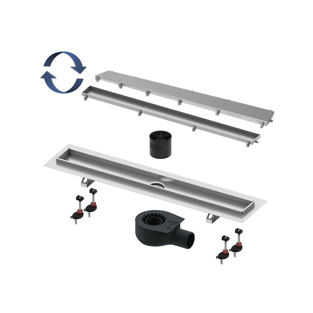 Комплект TECE TECElinus для монтажа дренажного канала 2 в 1, 70 см сифон 0, 8 л/с, 4 опоры, с основой для плитки tile и решеткой steel, Хром матовый 15103079