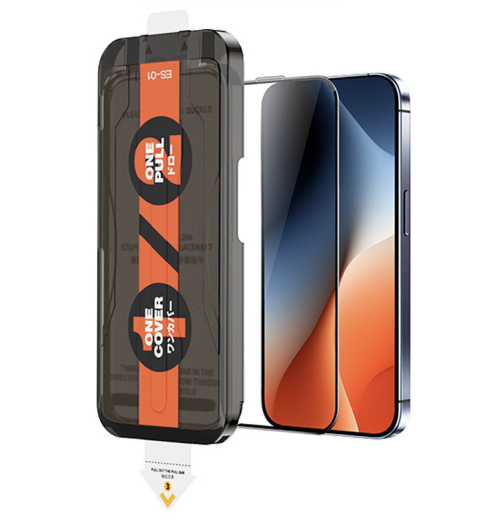 Защитное стекло Remax ES-01 для iPhone 17 Pro, с аппликатором для установки (С черной рамкой)