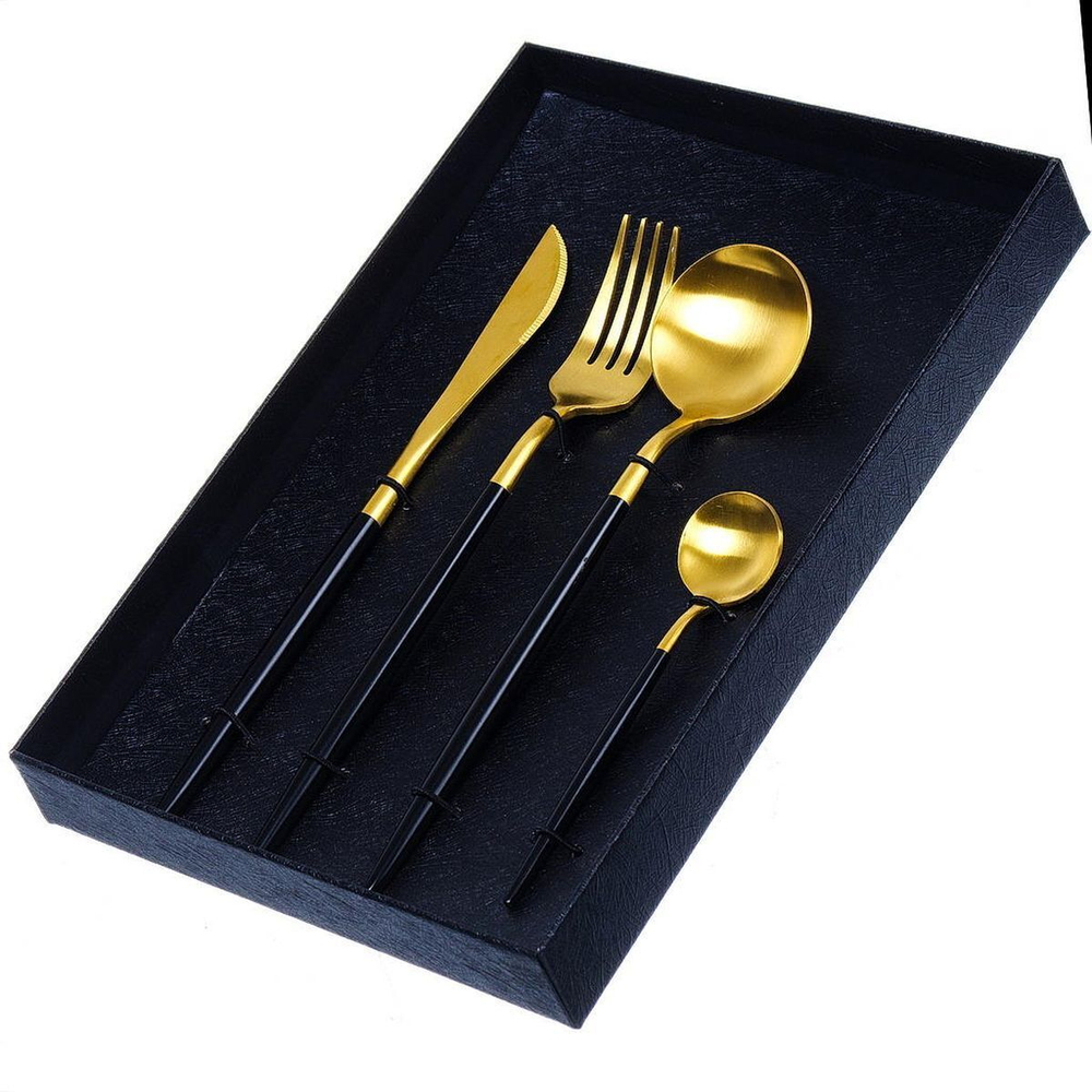 Набор столовых приборов нерж сталь, 4 пр, черный, золотой, Y4-3781
