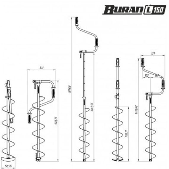 Ледобур BURAN 150L левое вращение, цельнотянутый шнек (LB-150L) Тонар