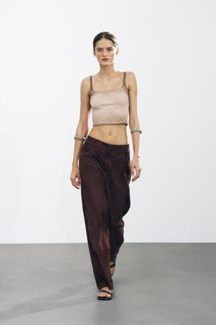 ZARA УКОРОЧЕННЫЙ ТОП В РУБЧИК, СЕРОВАТО-КОРИЧНЕВЫЙ