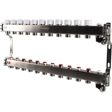 Коллектор Rommer 1"x3/4" на 11 контуров с запорными клапанами (нерж. сталь) RMS-3201-000011