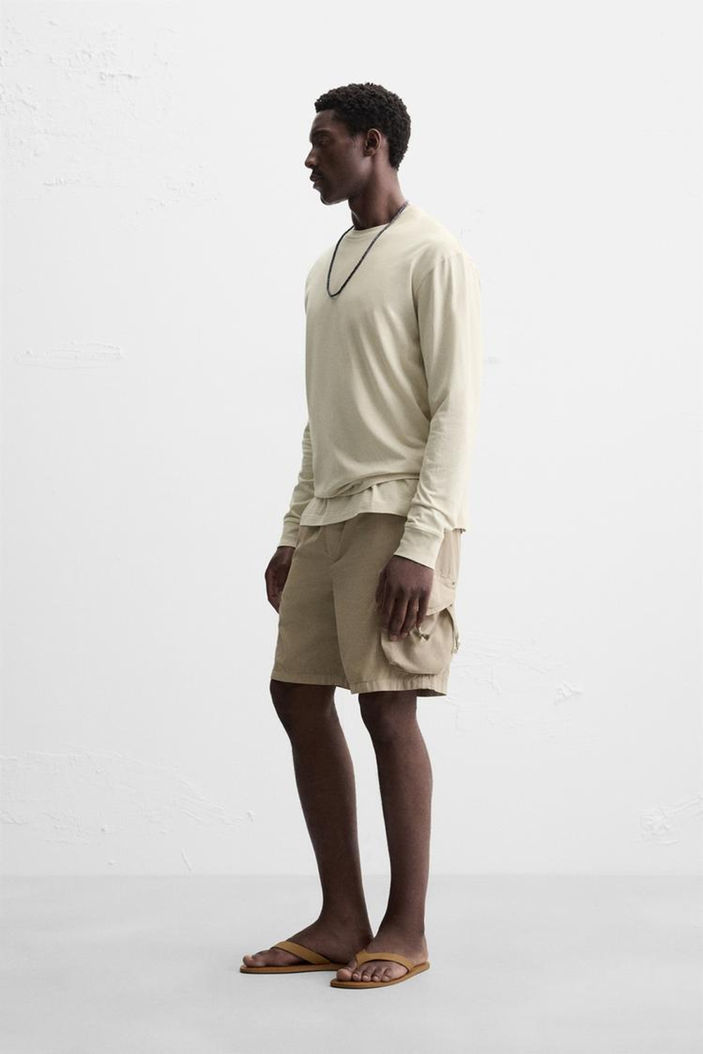 ZARA ЛЕГКАЯ ФУТБОЛКА С ДЛИННЫМИ РУКАВАМИ, БЕЖЕВЫЙ