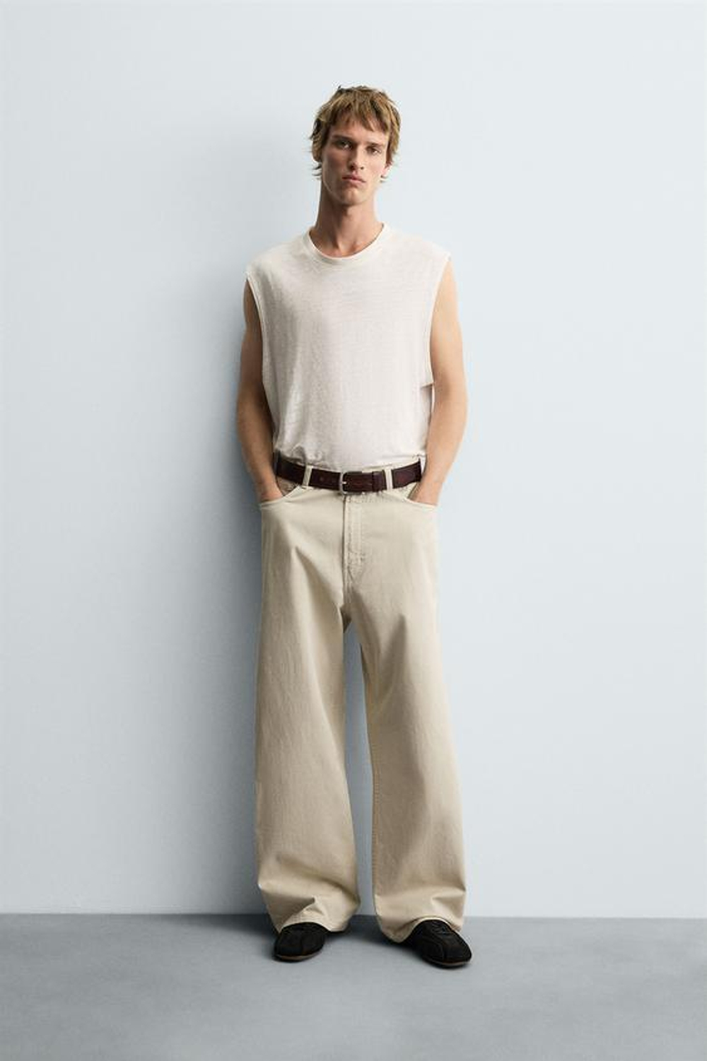 ZARA ДЖИНСЫ BAGGY FIT, ПЕСОЧНЫЙ