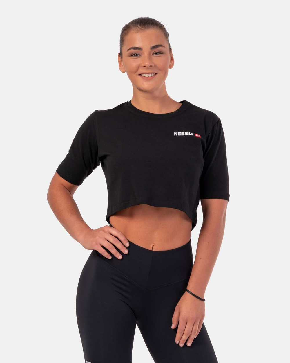 Женская укороченная футболка Minimalist Logo NEBBIA Crop T-shirt 600 Black