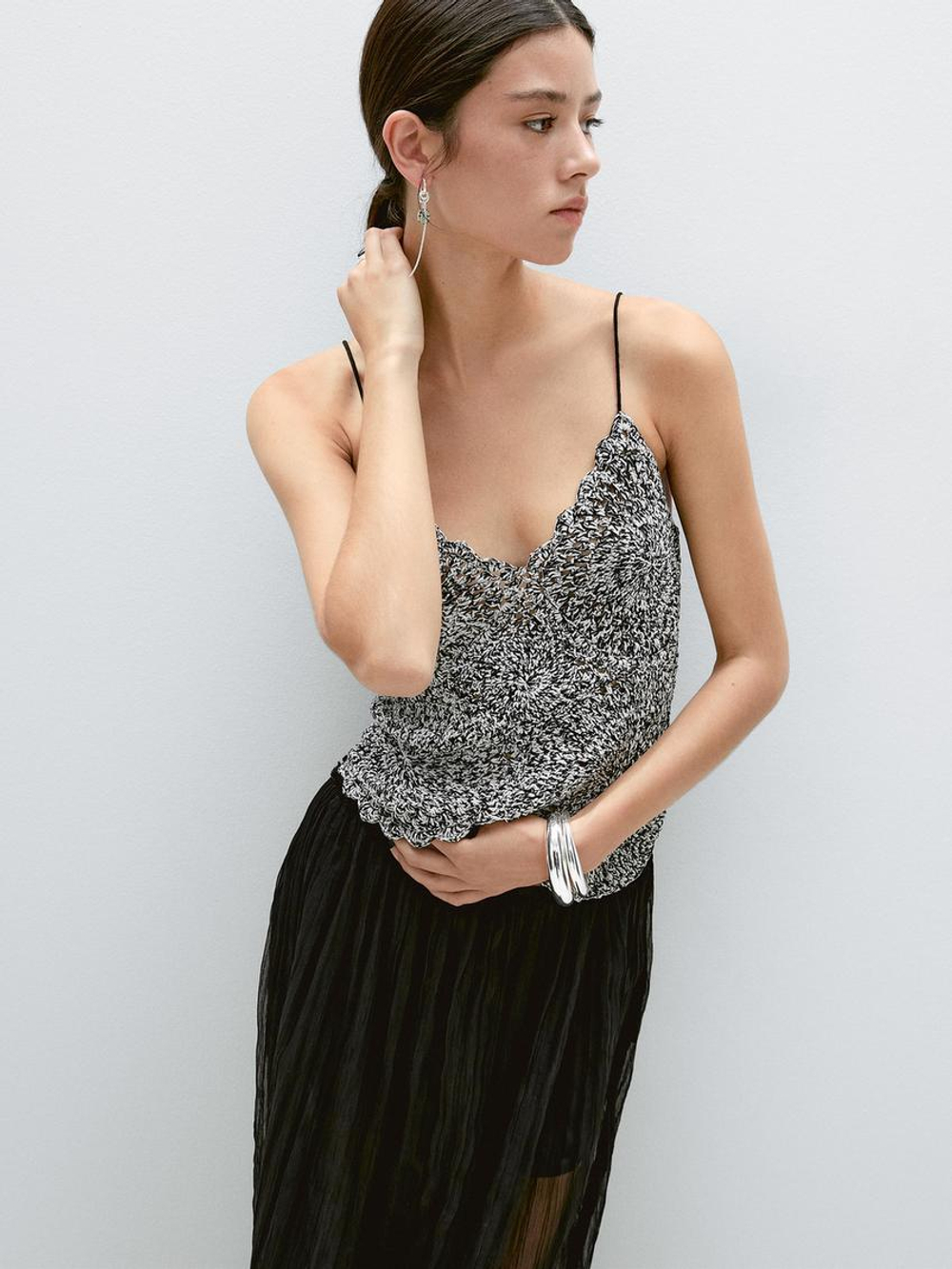 Massimo Dutti Топ из пряжи мулине, черный