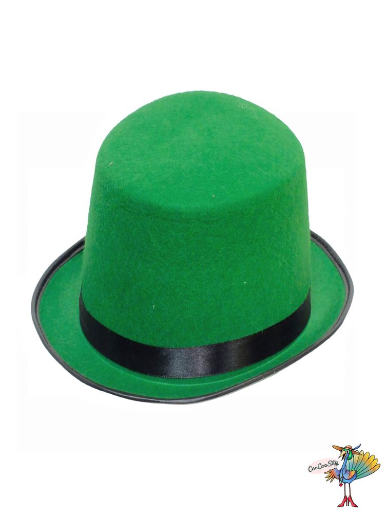 шляпа Цилиндр зеленая, фетр высота 14 см