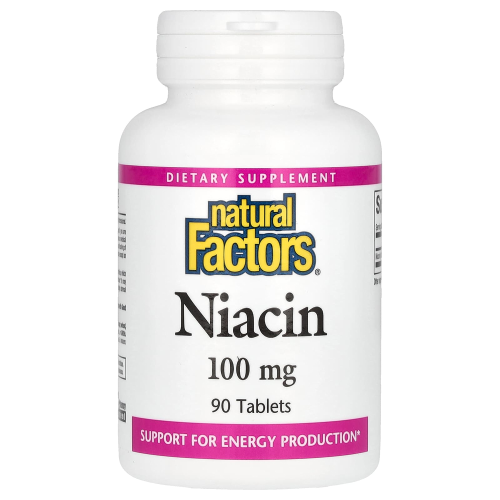 Natural Factors, ниацин, 100 мг, 90 таблеток