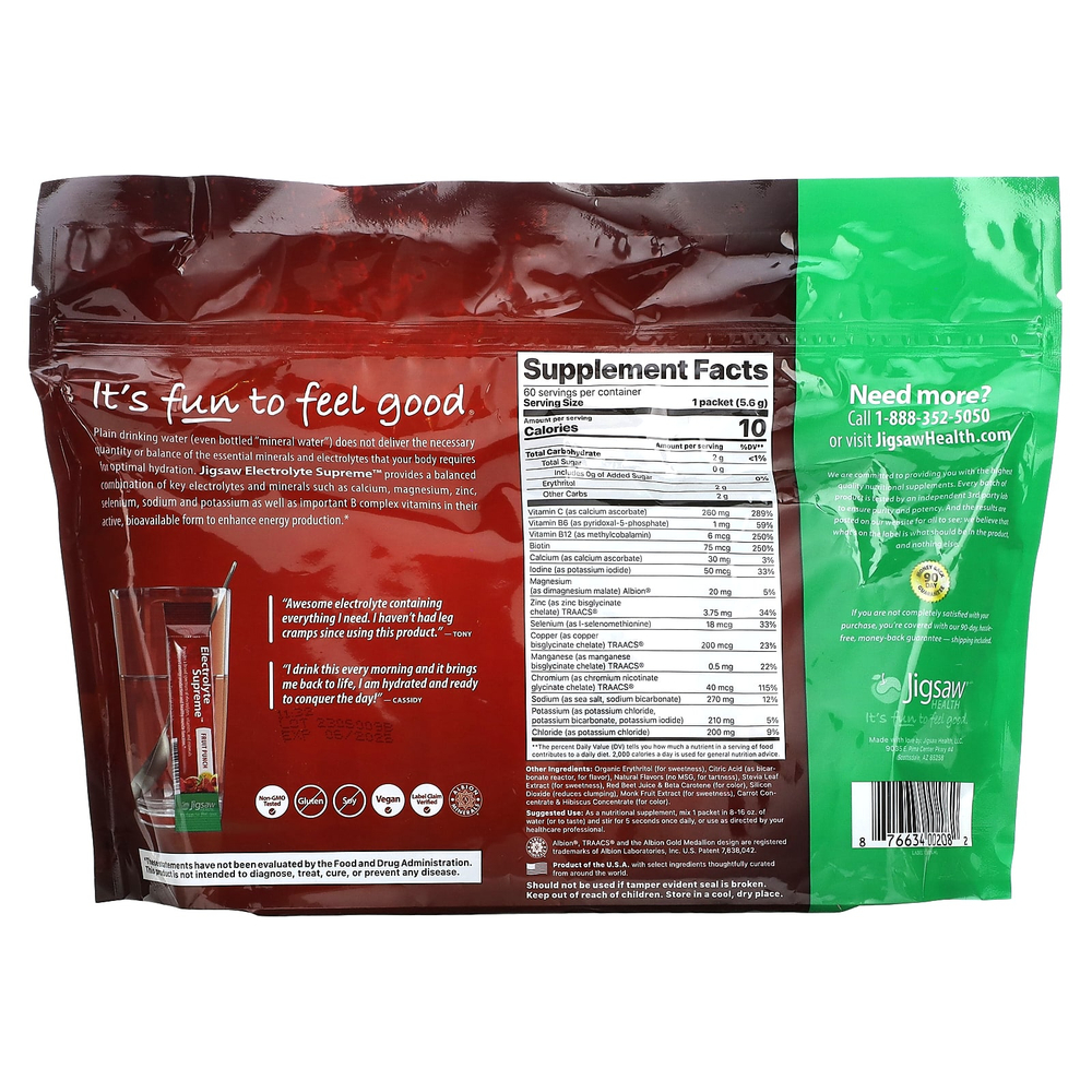 Jigsaw Health, Electrolyte Supreme, фруктовый пунш, 60 пакетиков по 5,6 г