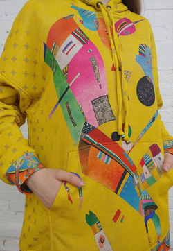 Худи "Кандинский жёлтый", по мотивам абстрактной живописи Василия Кандинского («Сдержанность», 1940 г, «Желтая картина, 1938 г.).
