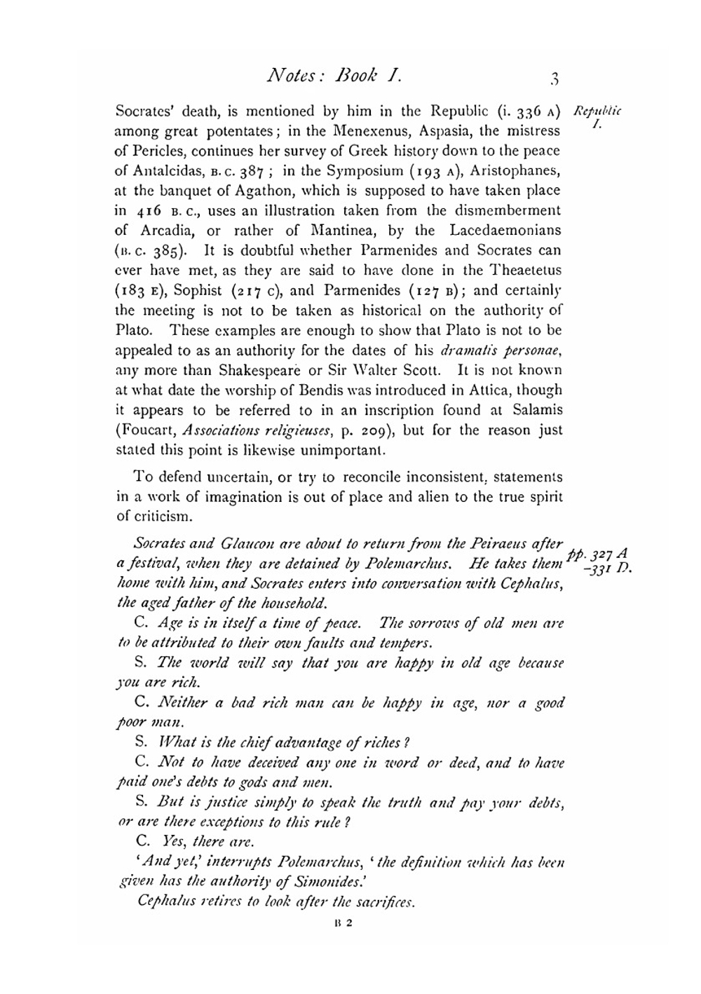 Plato's Republic: the Greek text. Edited with notes and essays by B. Jowett and Lewis Campbell. Volume 3. Notes | B. Jowett; Lewis Campbell