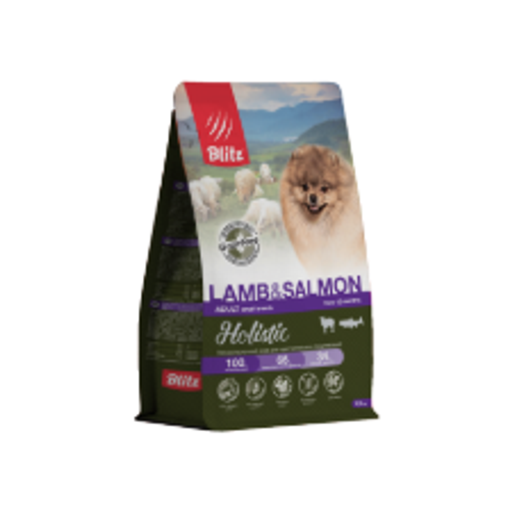 Сухой корм для собак Blitz Holistic Lamb & Salmon Adult Dog Small Breeds (Grain Free) с ягненком и лососем для мелких пород c 12 месяцев Holistic Гипоаллергенный корм для чувствительного пищеварения, 1,5 кг