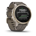 Спортивные наручные часы Garmin Fenix 6s Pro Solar золотистый с серым замшевым ремешком 010-02409-26