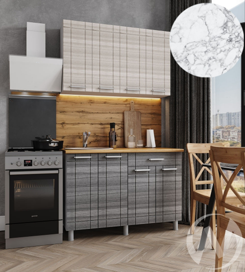 Кухня Салли 1.2м (корпус белый/сандал белый; сандал серый) 26мм мрамор итальянский