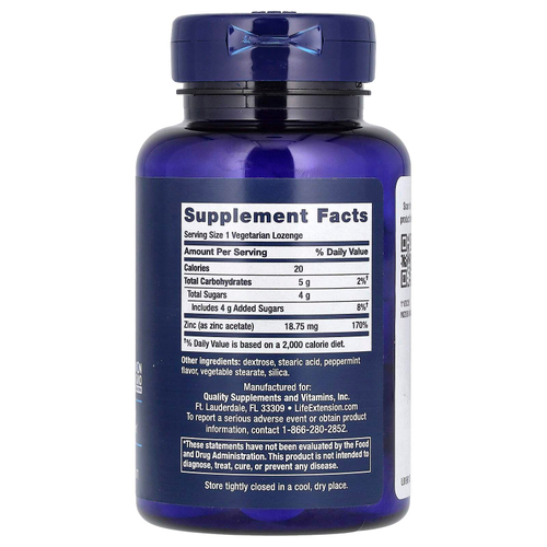 Life Extension, леденцы с улучшенным содержанием цинка, со вкусом перечной мяты, 30 вегетарианских леденцов (18,75 мг в 1 леденце)