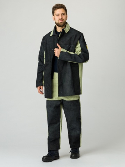 Костюм сварщика зимний комбинированный 2 класс защиты (Брезент, 550/Спилок S=2, 3), черный/бежевый