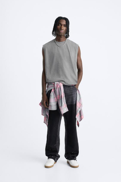 ZARA ФУТБОЛКА БЕЗ РУКАВОВ, ТЕМНЫЙ АНТРАЦИТ