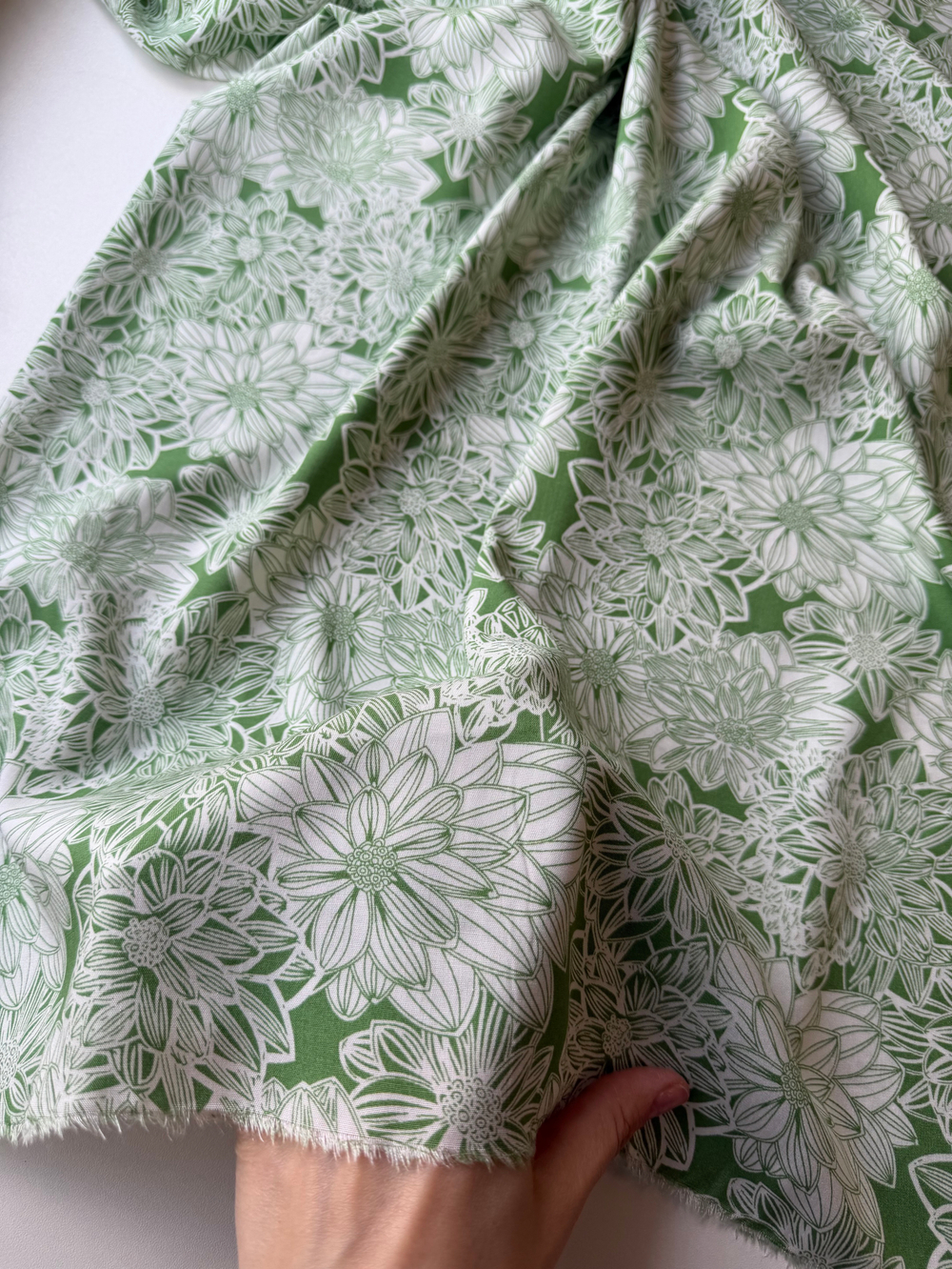 Вискоза (штапель) Цветочный ажур (зелёный)