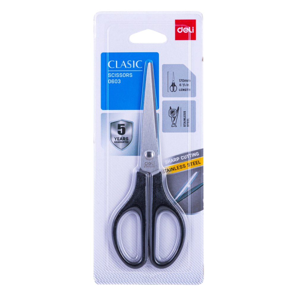 Ножницы DELI, 170 мм, пластиковые ручки, цвет ассорти