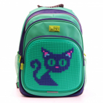Рюкзак школьный пиксельный, 390х270х150мм, "Синий кот", 6-10 лет, эргономич. спинка, стветоотр. элементы, текстиль, гипоаллерген. силикон, зеленый