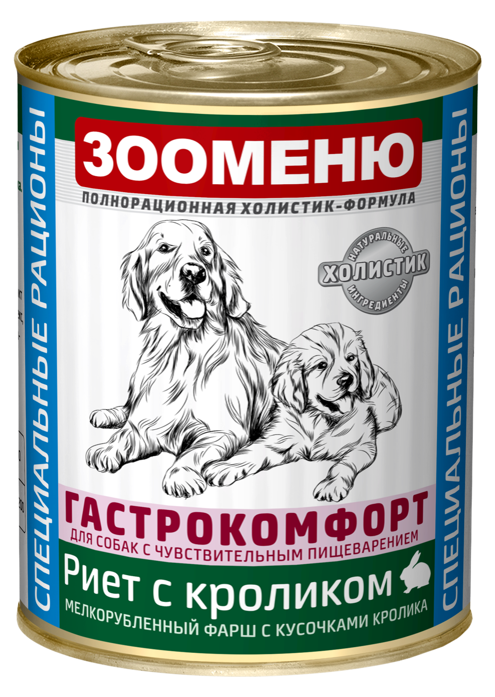 ЗООМЕНЮ ГАСТРОКОМФОРТ, мясные консервы для собак (Риет с кроликом)