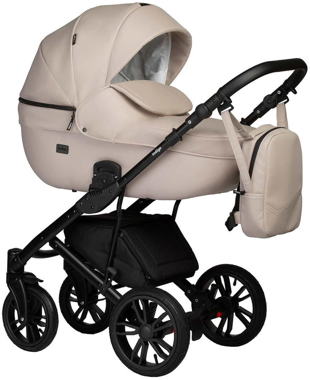 Детская коляска Indigo Mio Eco 3 в 1 с автокреслом Avionaut Cosmo Beige 02 св.бежевая кожа