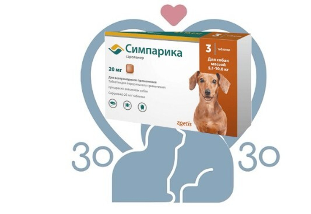Симпарика Таблетки от блох и клещей для собак, 20 мг/5,1-10 кг, 1 табл.