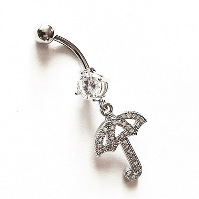 Серьга для пирсинга пупка из медицинской стали с подвеской "Зонтик".