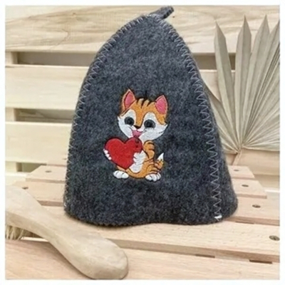 Шапка банная детская «Классическая» серая с шелкографией «Котенок» (без упаковки)