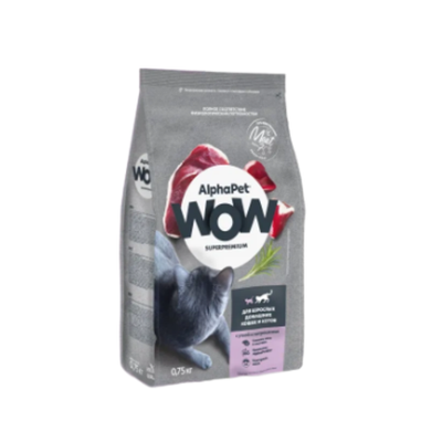 Сухой корм для кошек AlphaPet WOW (АльфаПет) 0,75кг с уткой и потрошками