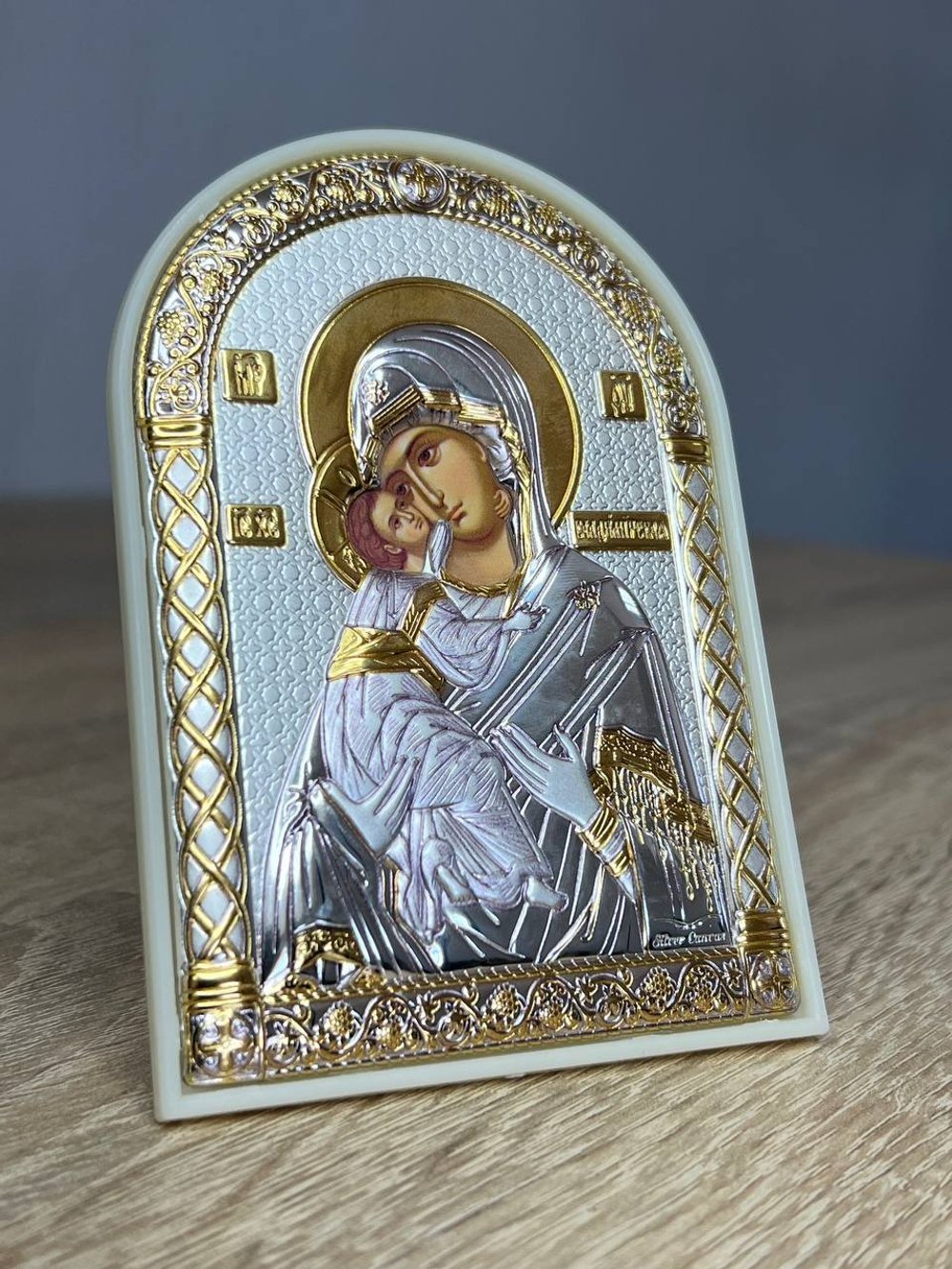 Владимирская БМ, икона арочная, пластик белый 80х115