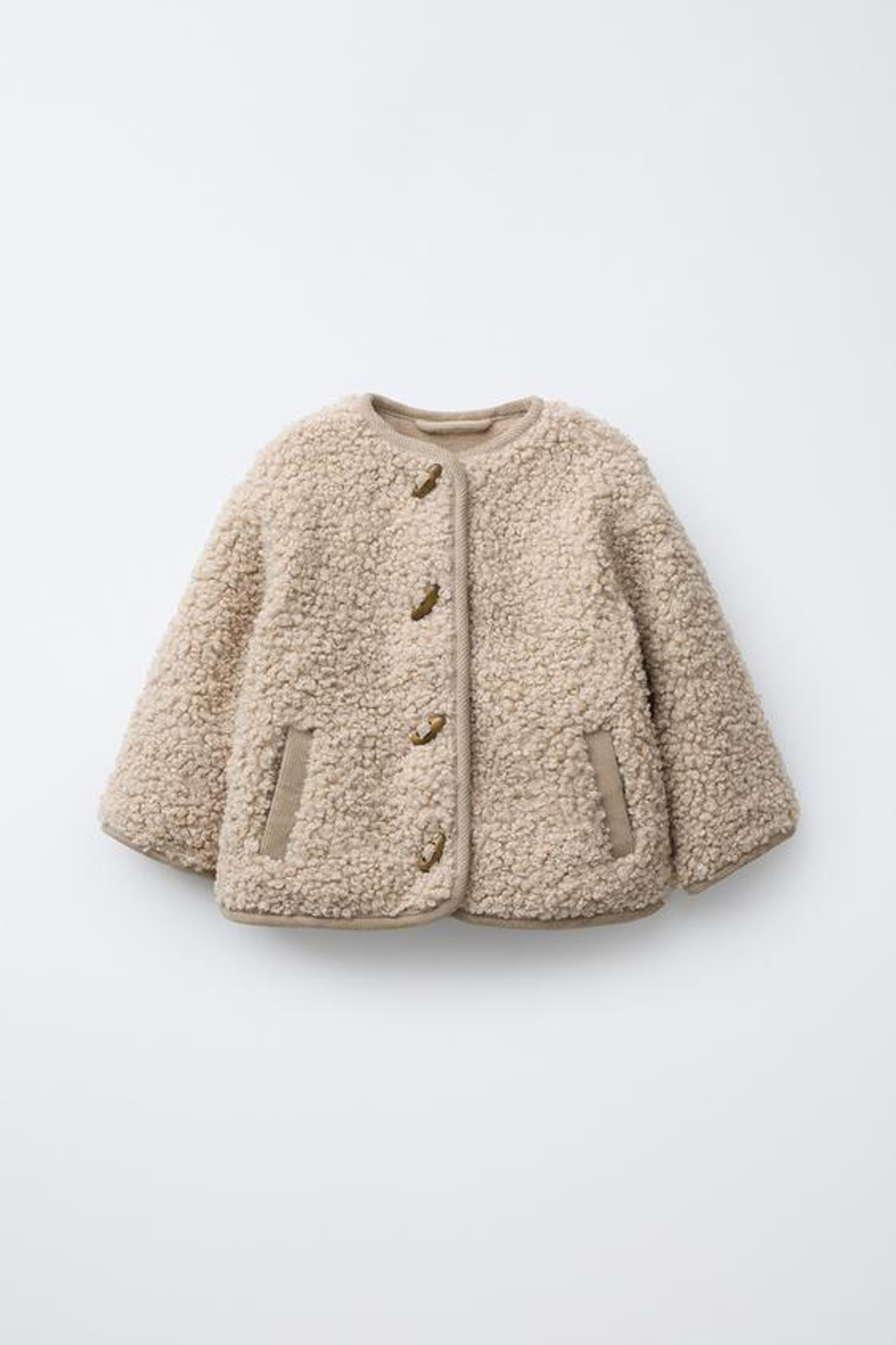 ZARA КУРТКА ИЗ ИСКУССТВЕННОЙ ОВЧИНЫ С ЗАСТЕЖКОЙ НА ПУГОВИЦЫ, БЕЖЕВЫЙ