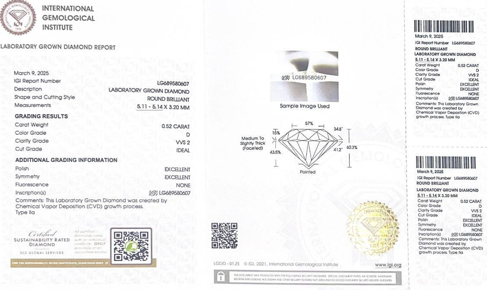 Пусеты с лабораторно-выращенными бриллиантами по 0.5 ct