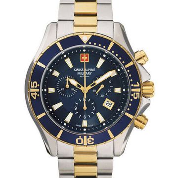 С браслетом Мужские наручные часы с серебряным  золотым браслетом Swiss Alpine Military 7040.9145 chrono 46mm 10ATM