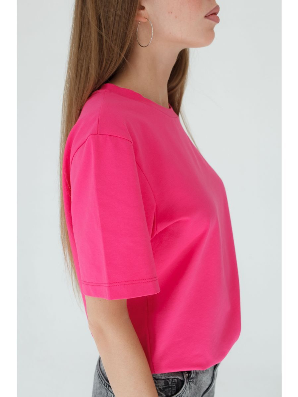 Футболка фуксия повседневная базовая оверсайз
