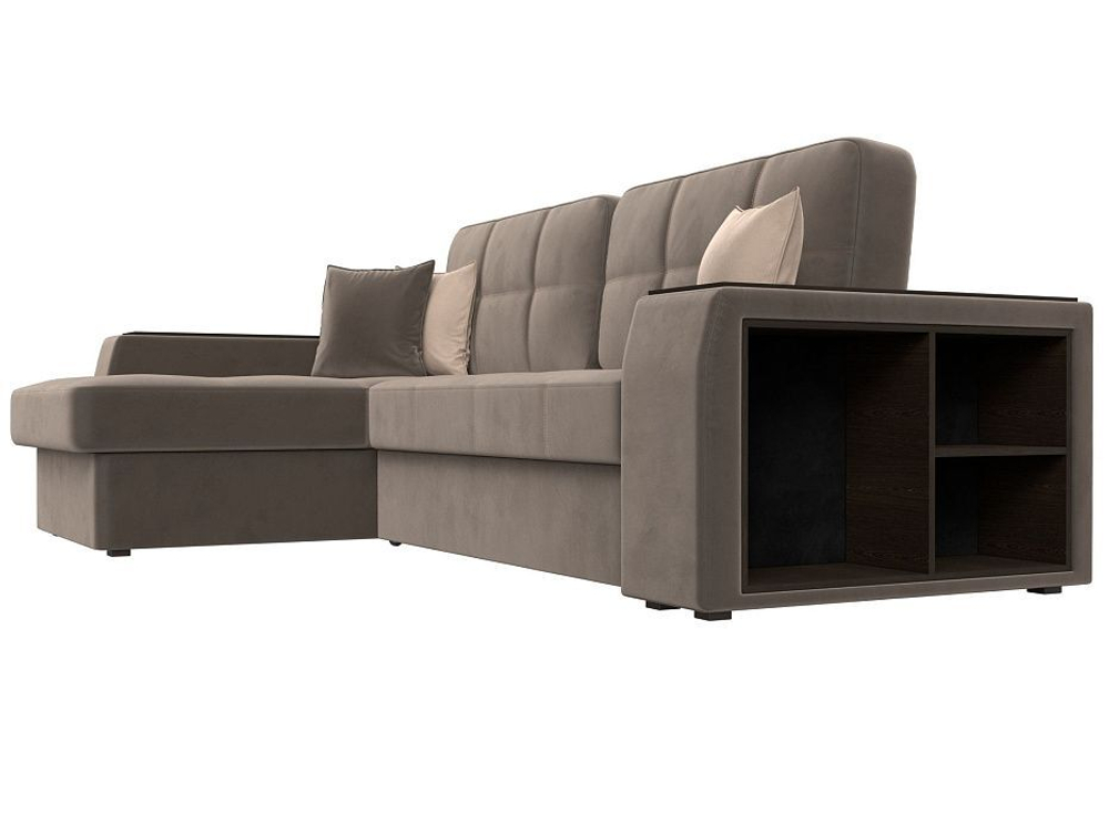 Диван угловой Брюссель левый угол, Коричневый\Бежевый, Велюр, 110651L