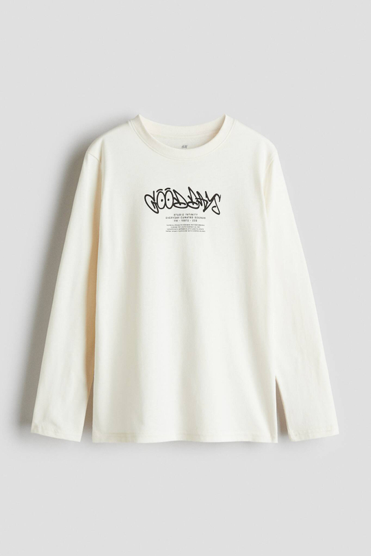 H&M Лонгслив с длинным рукавом, белый