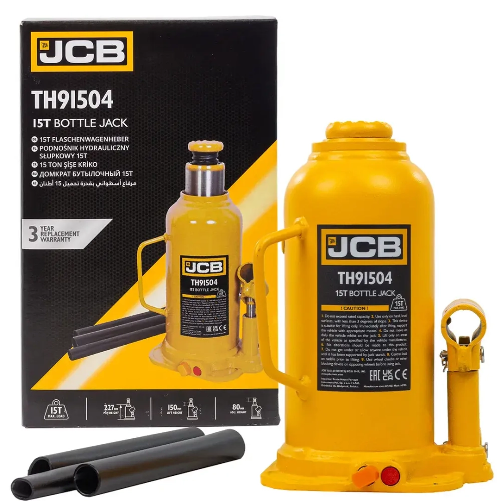 Домкрат бутылочный 15т с клапаном JCB JCB-TH91504