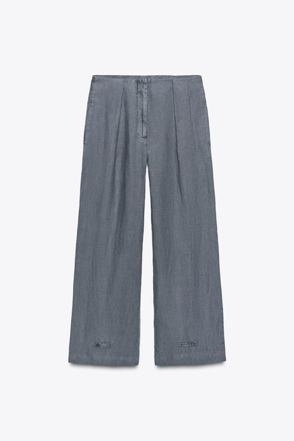 ZARA ЛЬНЯНЫЕ БРЮКИ С ЗАЩИПАМИ — ZW COLLECTION, МЯГКИЙ СЕРЫЙ