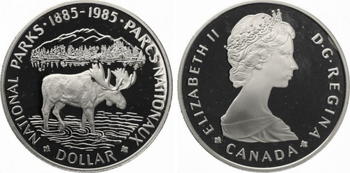 1 доллар. 100 лет Национальным паркам. Канада. 1985 год. Proof