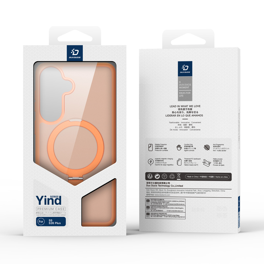 Матовый чехол оранжевый с MagSafe для Samsung Galaxy S26+ Плюс, серия Yind Series Case от Dux Ducis (версия с магнитной откидной подставкой)