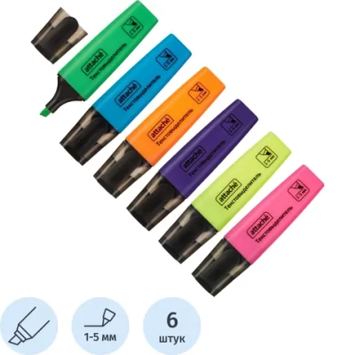 Набор текстовыделителей Attache Colored (толщина линии 1-5 мм, 6 цветов)