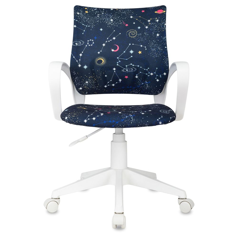 Кресло детское Helmi HL-K95 R (W695) "Airy", спинка сетка/сиденье ткань с рисунком зодиак т.синий, пиастра, пластик белый