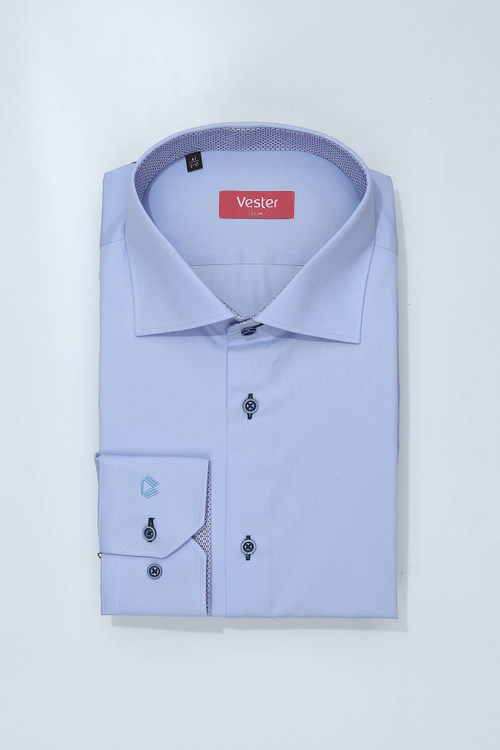 Сорочка мужская VESTER длинный рукав, голубая с отделкой 13914 16