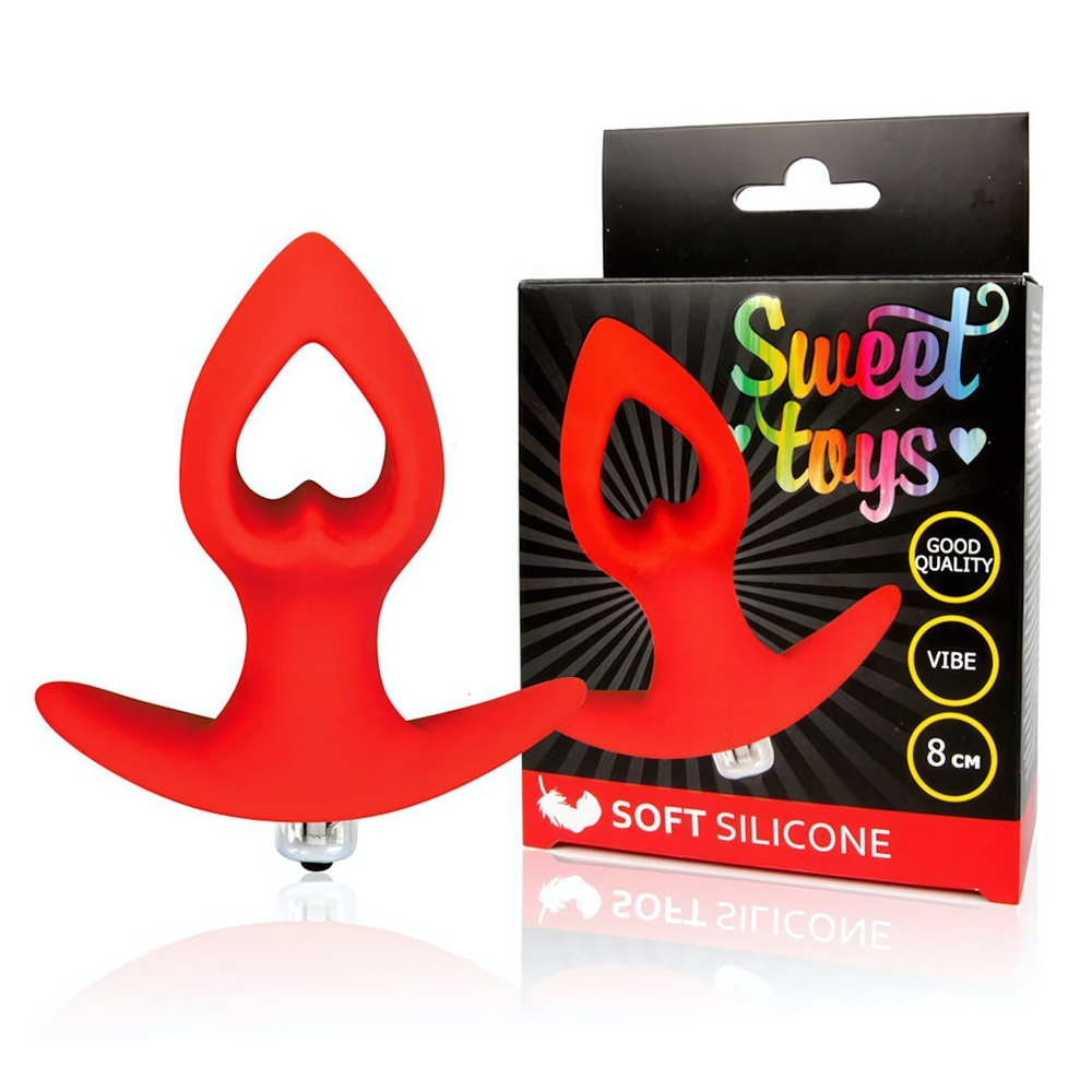 Анальная красная втулка со съемной вибропулей и отверстием в форме сердца Sweet Toys (Цвет: красный)
