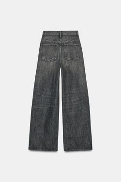 ZARA ДЖИНСЫ TRF WIDE LEG С ПЕРЕКРЕСТНЫМ ПОЯСОМ И ВЫСОКОЙ ПОСАДКОЙ, ЧЕРНЫЙ