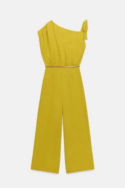 ZARA КОМБИНЕЗОН С АСИММЕТРИЧНЫМ РУКАВОМ И ПОЯСОМ, ОЛИВКОВЫЙ