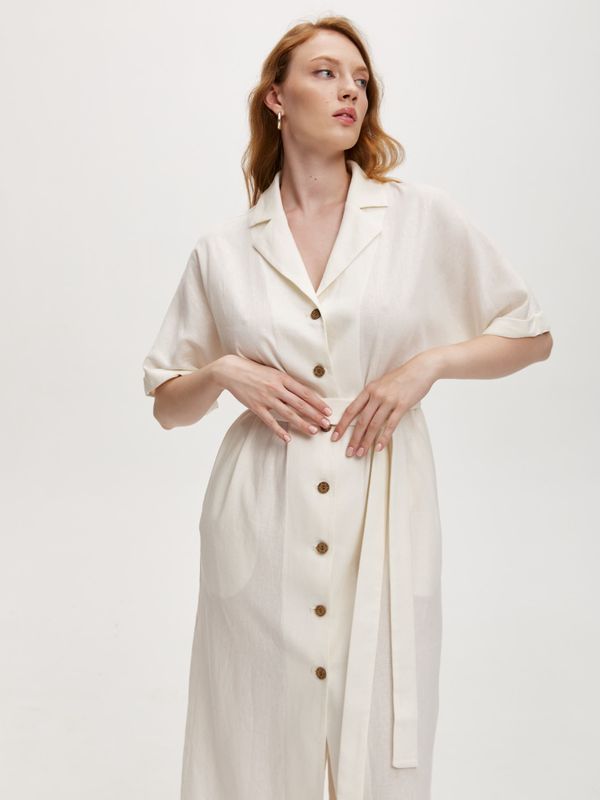 Платье-рубашка льняное, белый