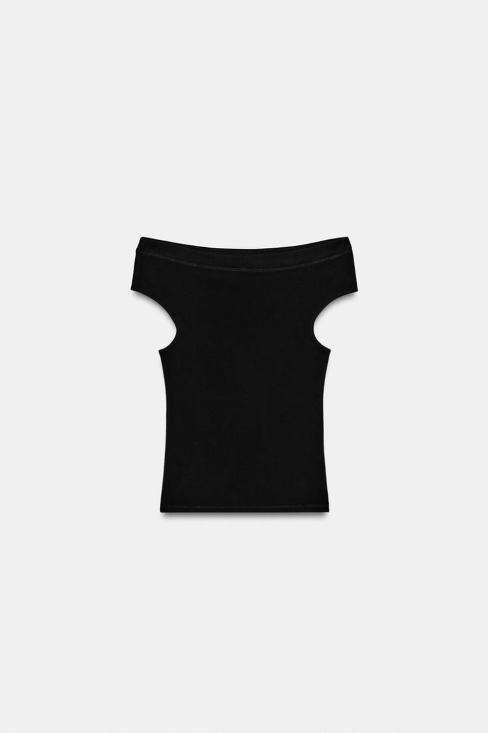 ZARA ФУТБОЛКА С ВЫРЕЗОМ ЛОДОЧКОЙ, ЧЕРНЫЙ